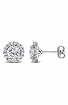 Created Forever Sterling Silver Round Lab Grown Diamond Halo Stud Earrings