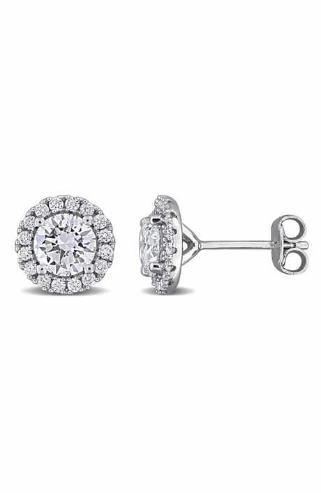 Created Forever Sterling Silver Round Lab Grown Diamond Halo Stud Earrings