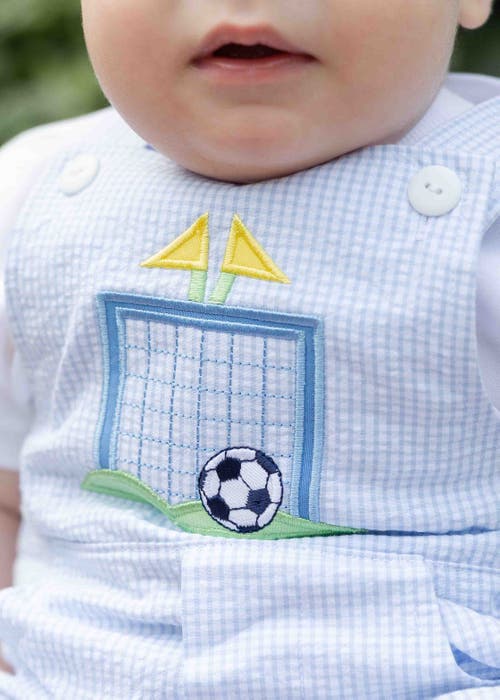 Florence Eiseman Check Seersucker Shortall With Soccer Goal In Blue