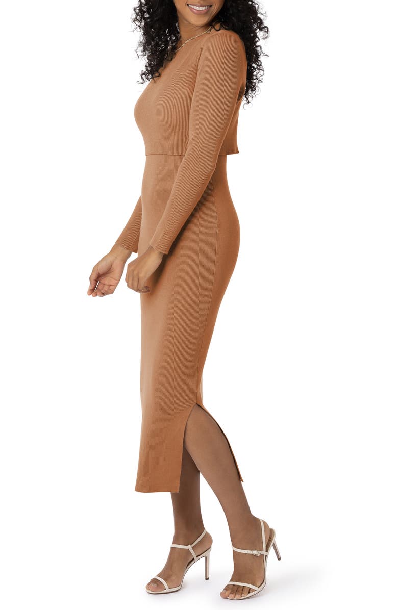 Kindred Bravely Long Sleeve Nursing/Maternity Rib Two-Piece Sweater Dress, Alternate, color, Brown Camel