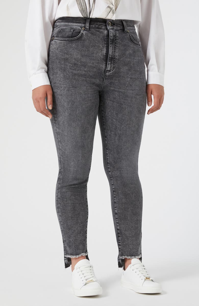 Marina Rinaldi Santos Frayed Step Hem Ankle Skinny Jeans, Main, color, Black