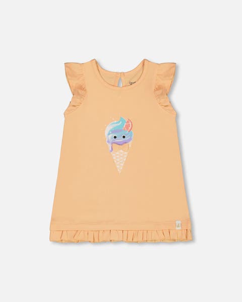 Deux Par Deux Organic Cotton Tee - Caramel Cream Flowers Deux Par Deux Organic Cotton Tee - Caramel Cream Flowers