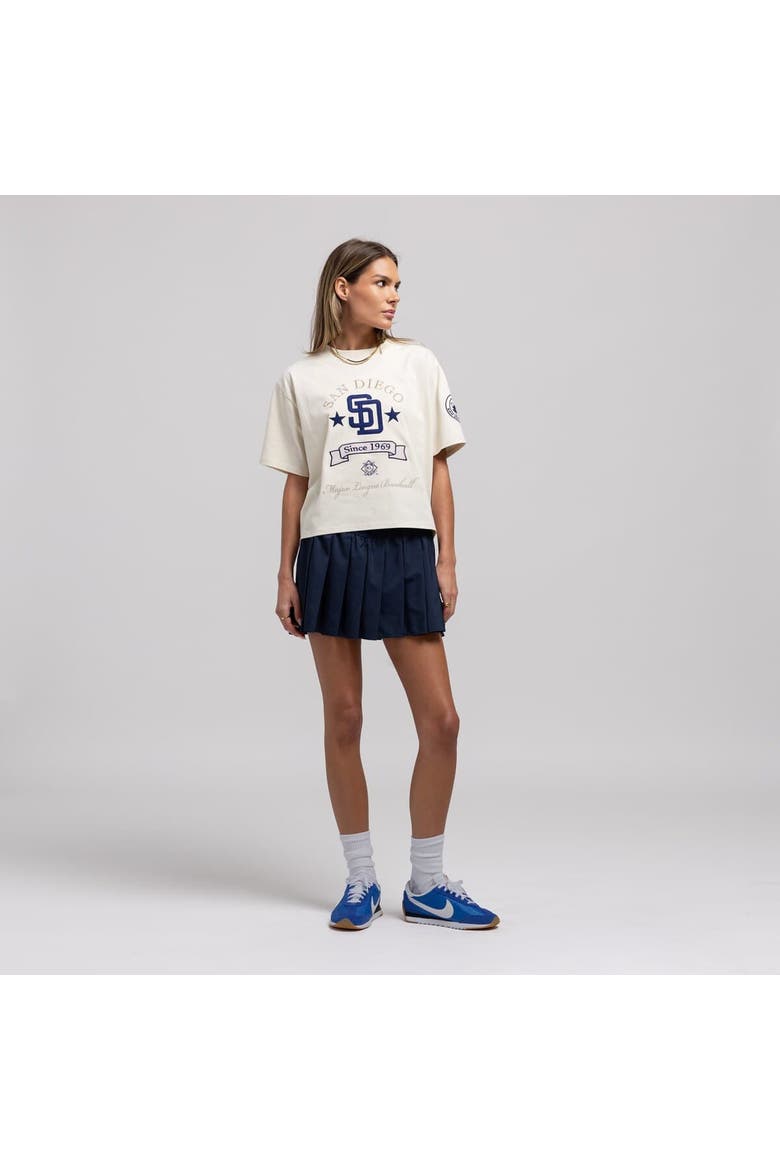 Women's Mitchell & Ness  Cream San Diego Padres Cooperstown Yacht Rock Boxy Cropped T-Shirt, Main, color, Cream
