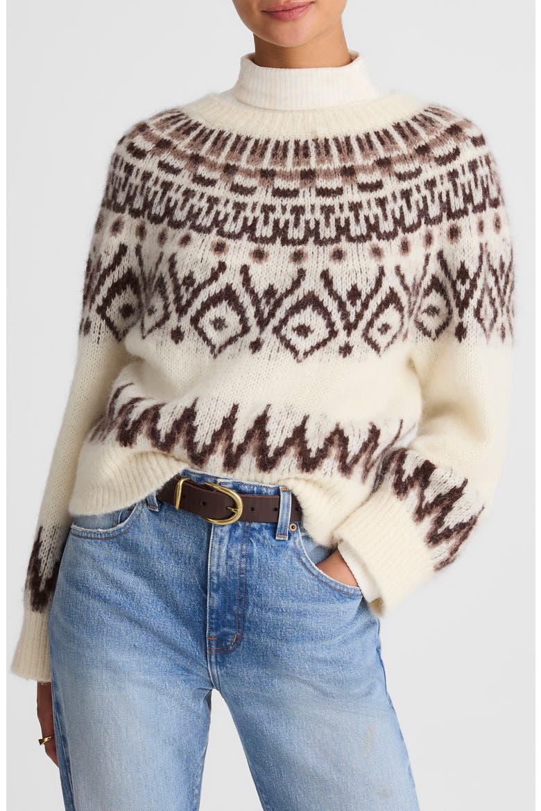 Fair Isle Wool & Alpaca Blend Sweater, Main, color, WHITE AND BROWN FAIR ISLE