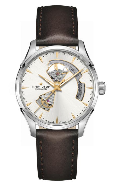 Jazzmaster Open Heart Automatic Leather Strap Watch, 40mm