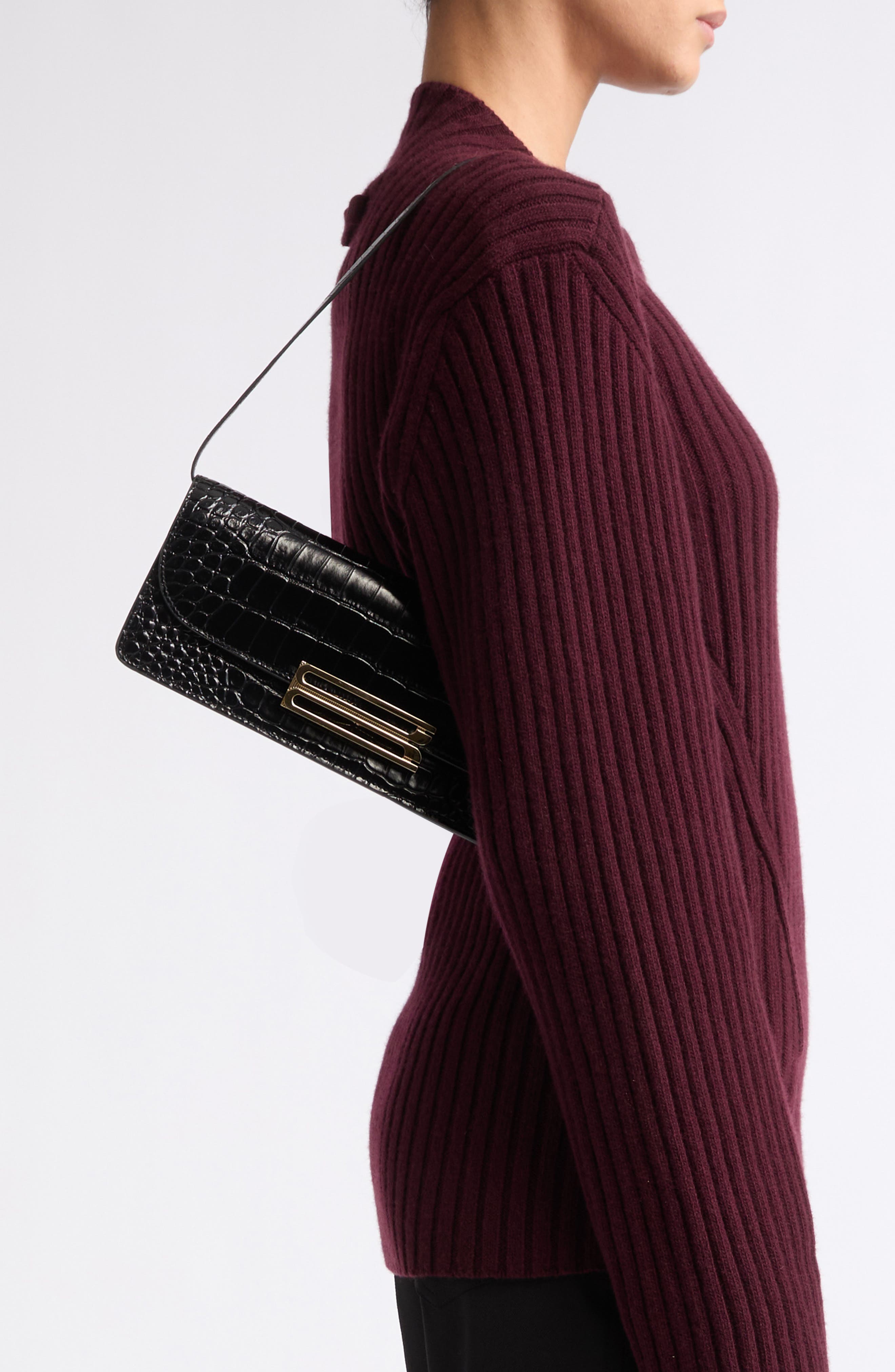 Dorian Leather East/West Clutch, Alternate, color, BLACK