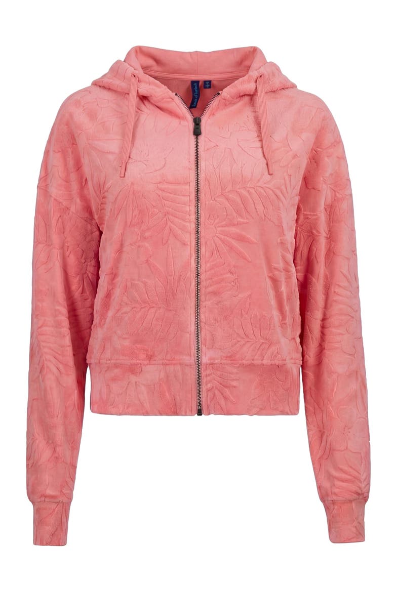 Womens Cropped Terry Toweling Zip Hoodie, Alternate, color, CORAL