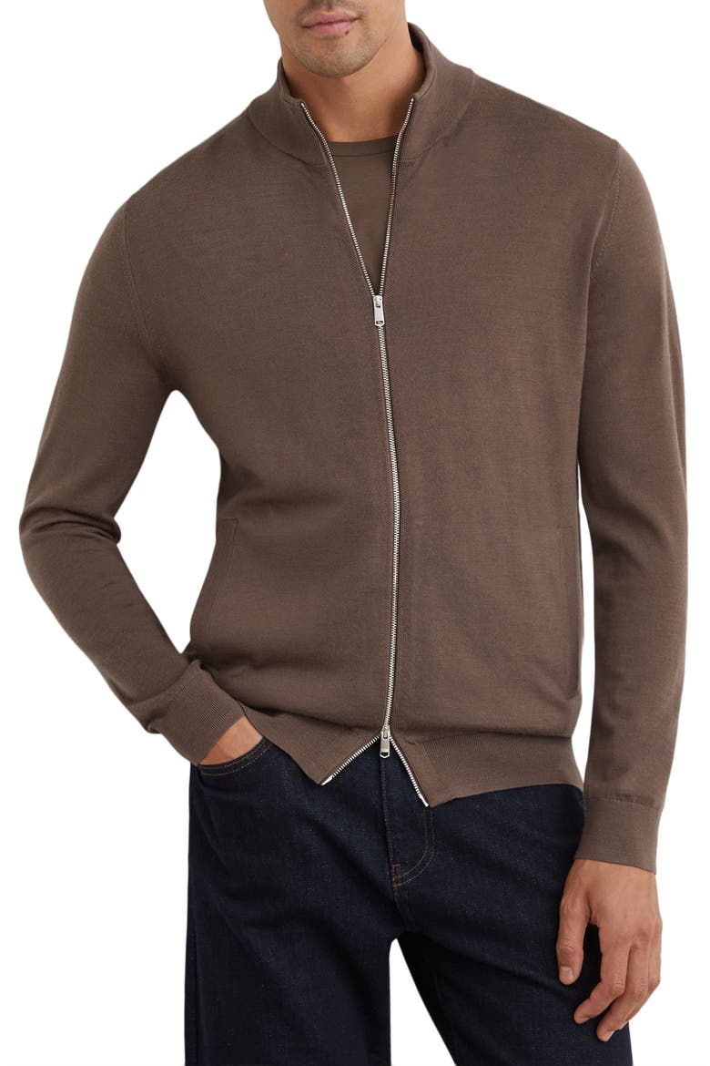 Hampshire Merino Wool Full Zip Cardigan, Main, color, RIDGE BROWN
