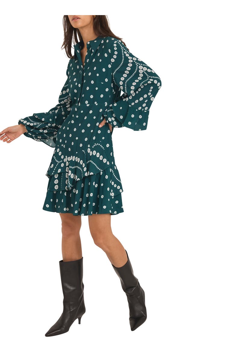 Printed Ruffle Mini Dress, Alternate, color, Green