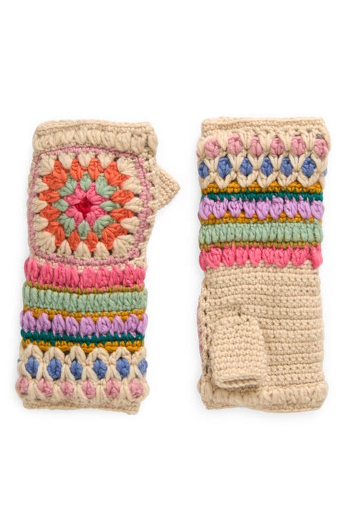 FRENCH KNOT Woodstock Crochet Fingerless Wool Gloves in Natural 