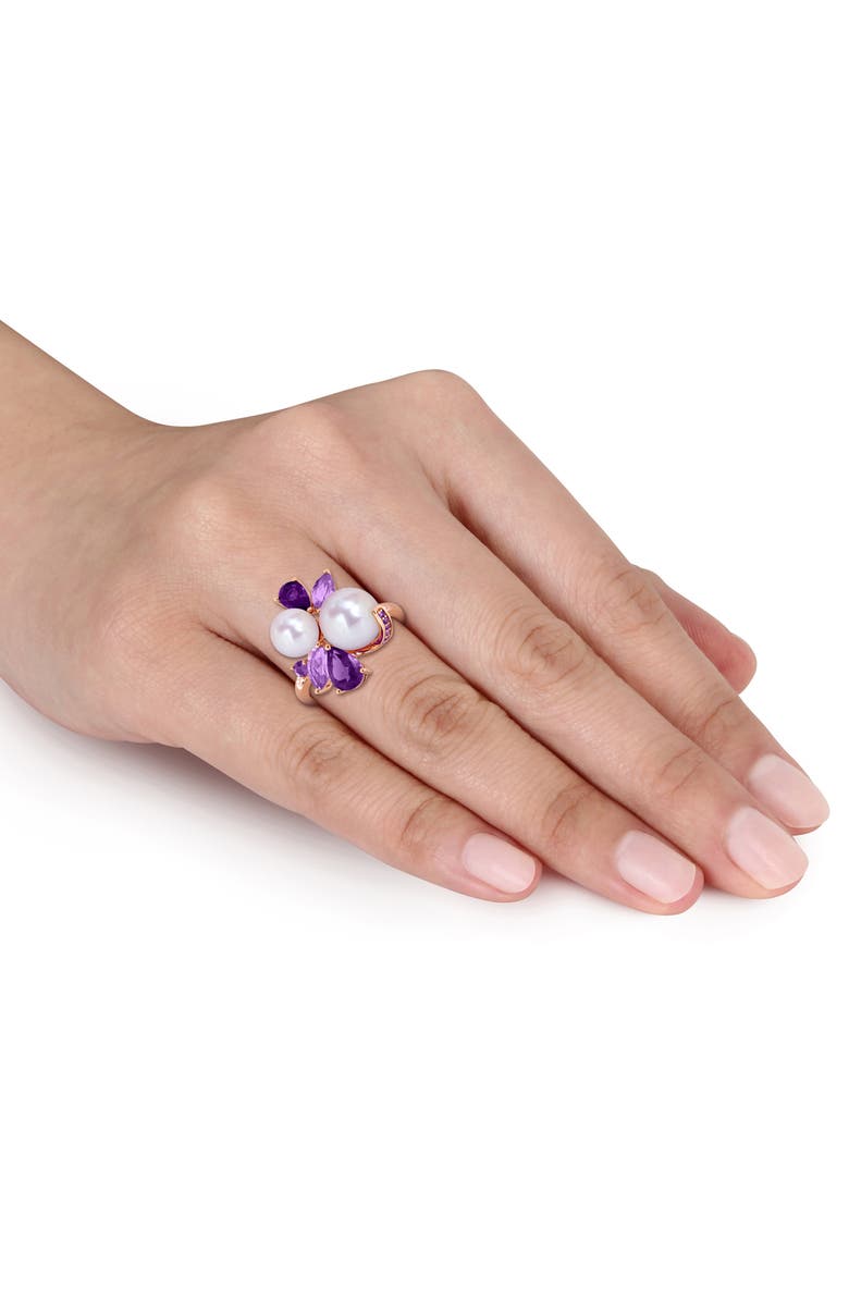 DELMAR Cultured Pearl & Semiprecious Stone Cluster Ring, Alternate, color, Purple