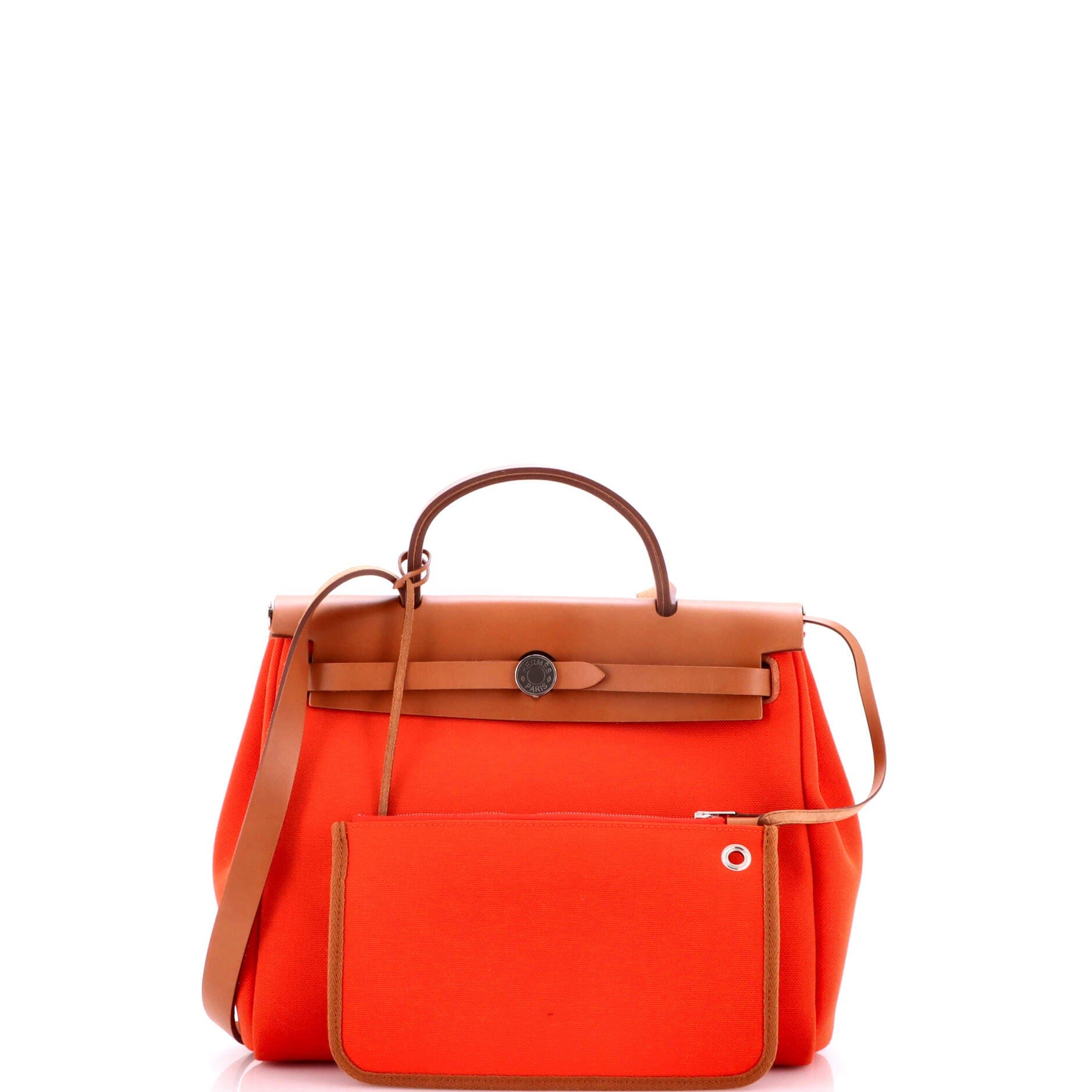 Pre-Owned Hermes Herbag Zip Leather and Toile 31, Alternate, color, Capucine