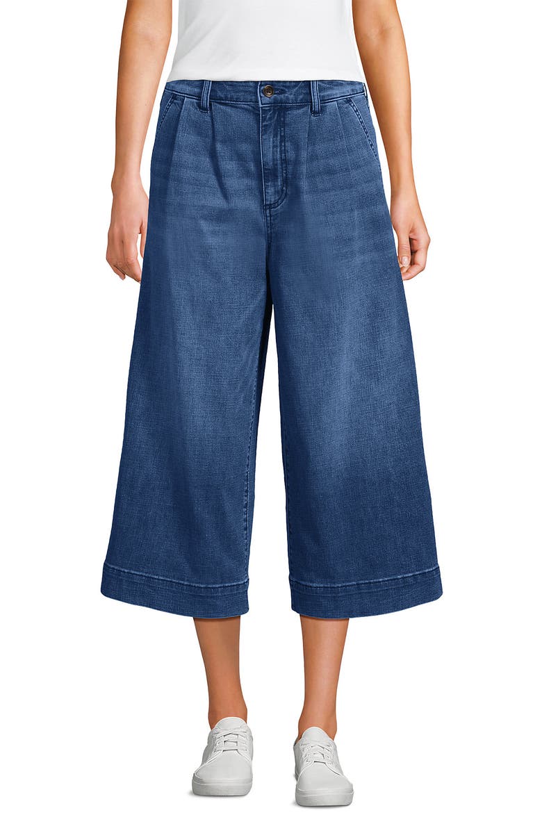 Lands' End Denim Mid Rise Wide Leg Culotte Jeans, Alternate, color, River Rinse