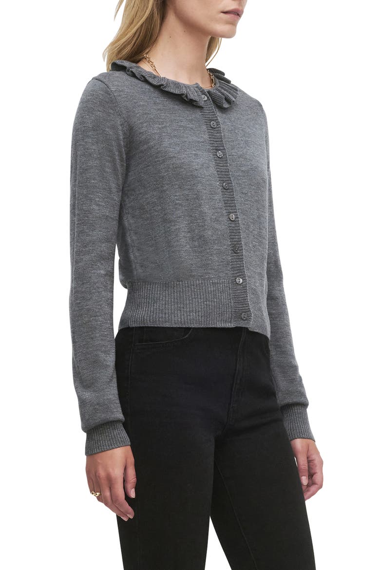 The Meet the Parents Ruffle Neck Wool Cardigan, Alternate, color, HEATHER GREY