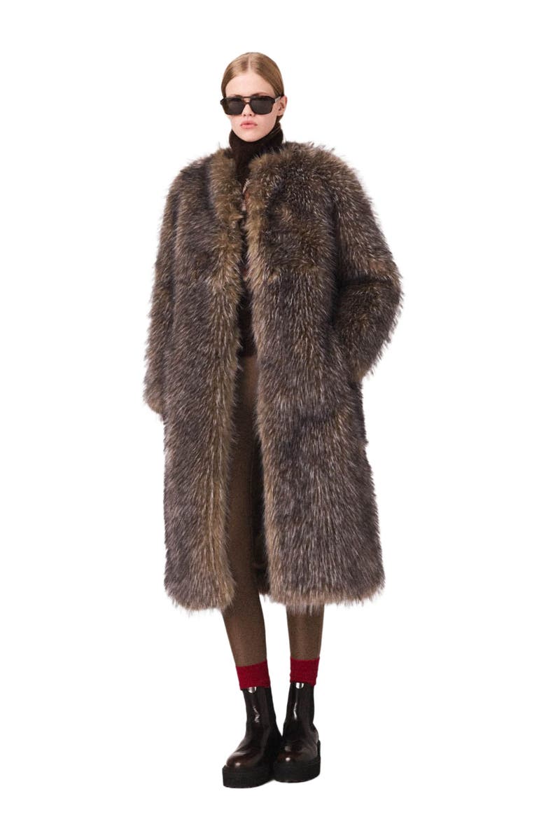 maje Long faux fur coat, Main, color, Grey