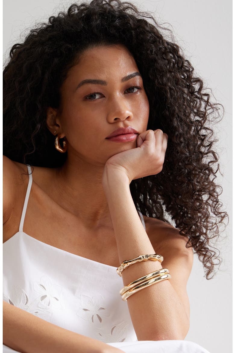 Set of 4 Polished Bangle Bracelets, Alternate, color, GOLD