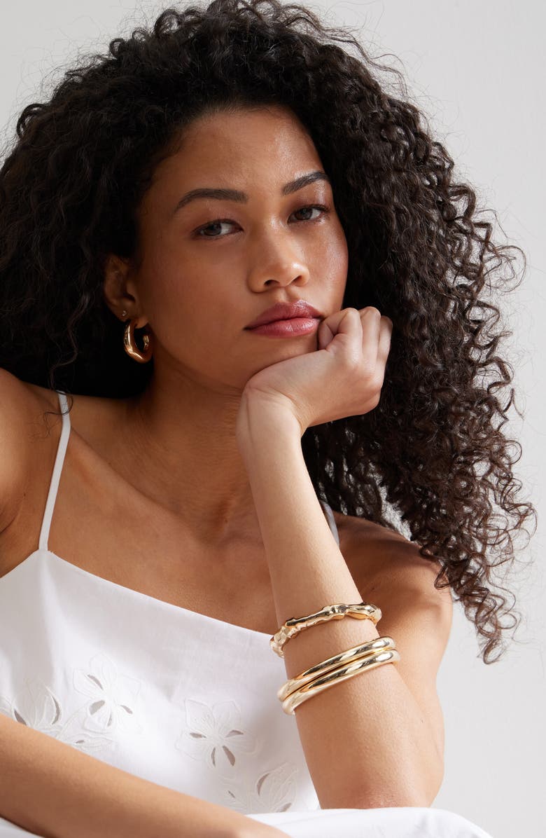 Open Edit Set of 4 Polished Bangle Bracelets, Alternate, color, Gold