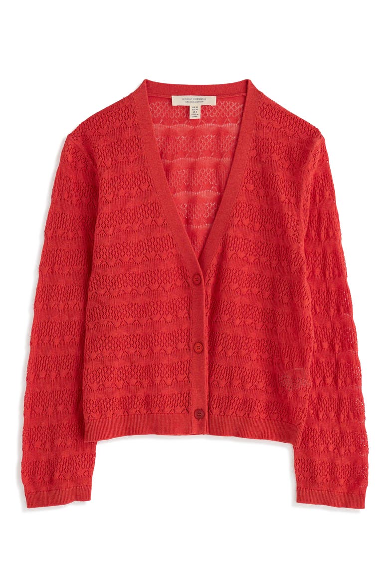 Sweet Day Pointelle Organic Cotton Cardigan, Alternate, color, KNIT MELANGE SUNSTONE