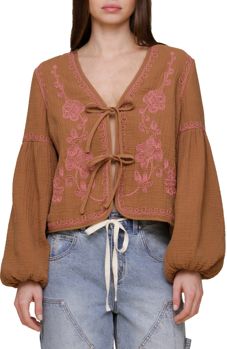 Avec Les Filles Embroidered Blouson Sleeve Jacket, Main, color, Santa Fe Umber