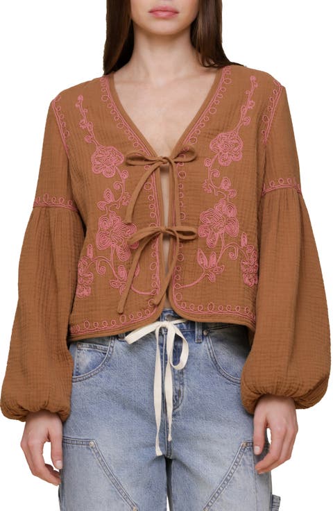 Embroidered Blouson Sleeve Jacket