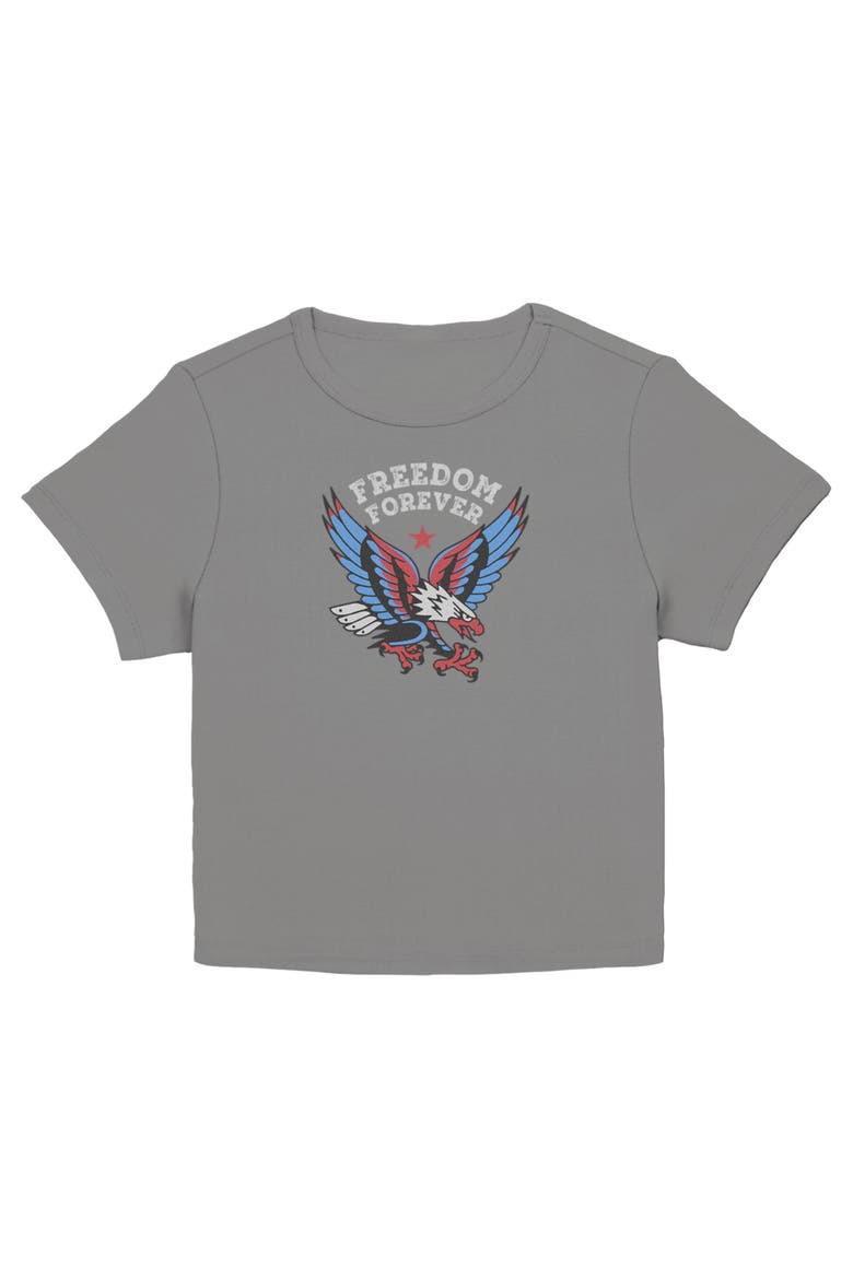 Junior's America Freedom Forever Short Sleeve Baby T-Shirt, Main, color, Charcoal