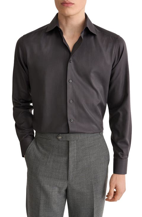 Contemporary Fit Herringbone Cotton Shirt