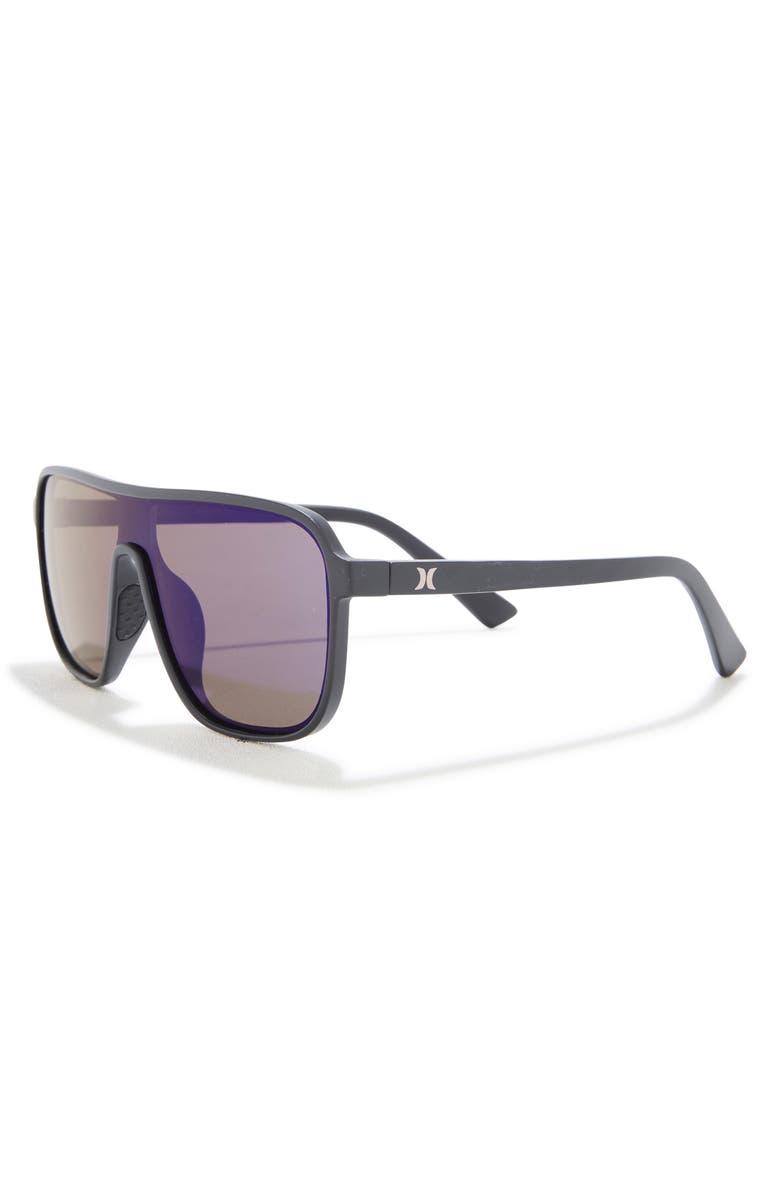Hurley 133mm Oversize Polarized Shield Sunglasses, Alternate, color, Rubber Black