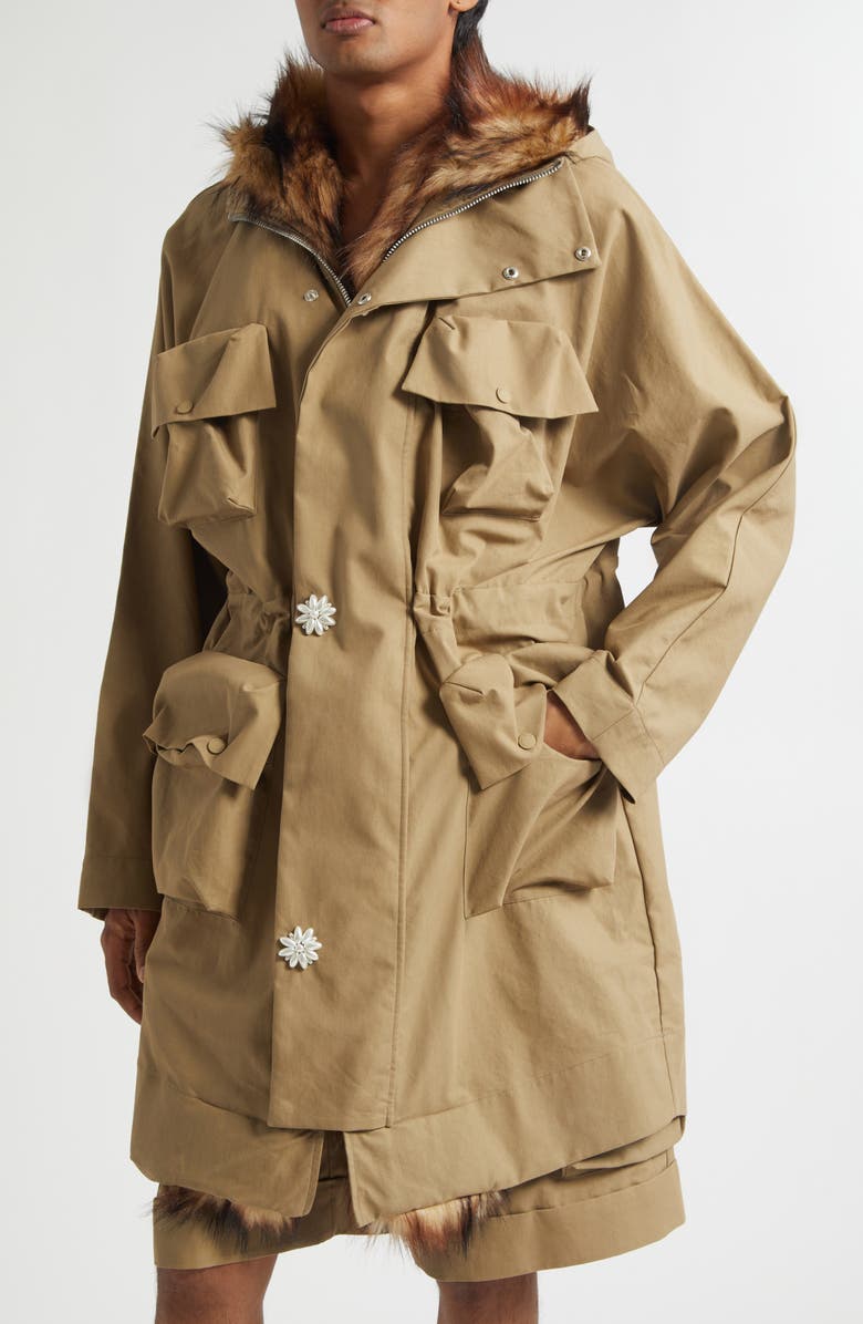 Simone Rocha Multi Pocket Faux Fur Lined Parka, Alternate, color, Stone/ Pearl