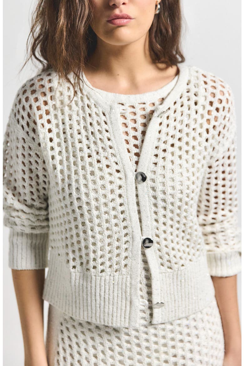 Syvie Sequin Crochet Cardigan, Main, color, WHITE