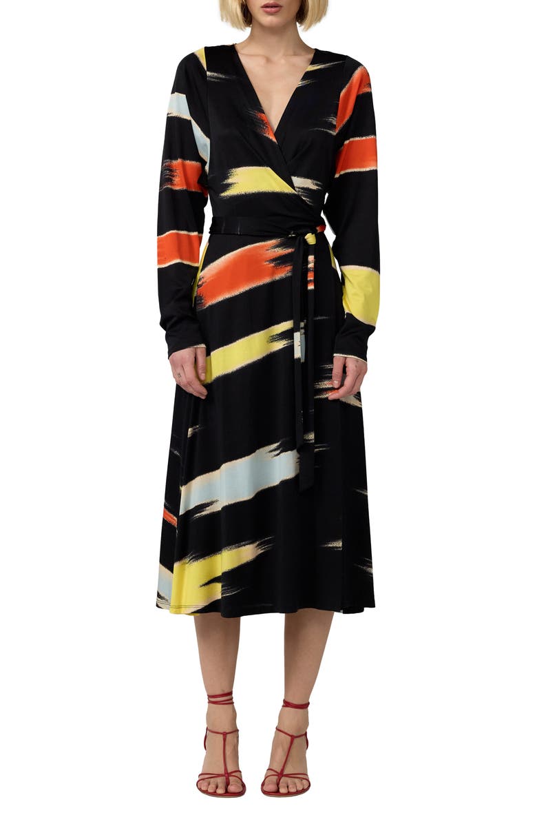 Diane von Furstenberg Amara Print Long Sleeve Wrap Midi Dress, Main, color, Cloud Haze Black