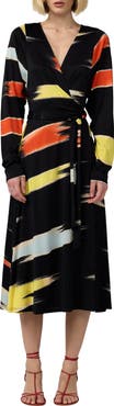 Diane von Furstenberg Amara Print Long Sleeve Wrap Midi Dress