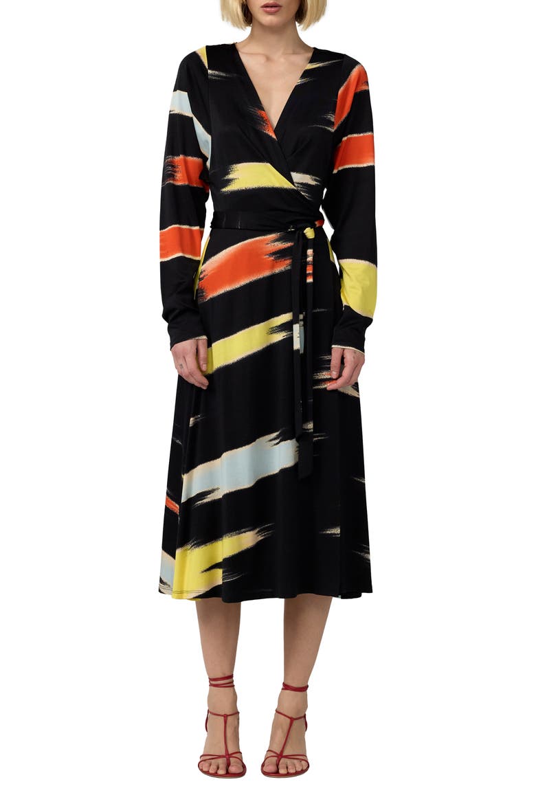 print wrap midi dress Awoorin Royal-Blue and Yellow Wrap Midi Dress
