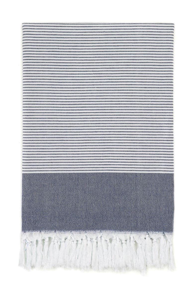 Linum Home Textiles 100% Turkish Aegean Cotton Elegant Thin Stripe Pestemal Beach Towel - Navy, Main, color,