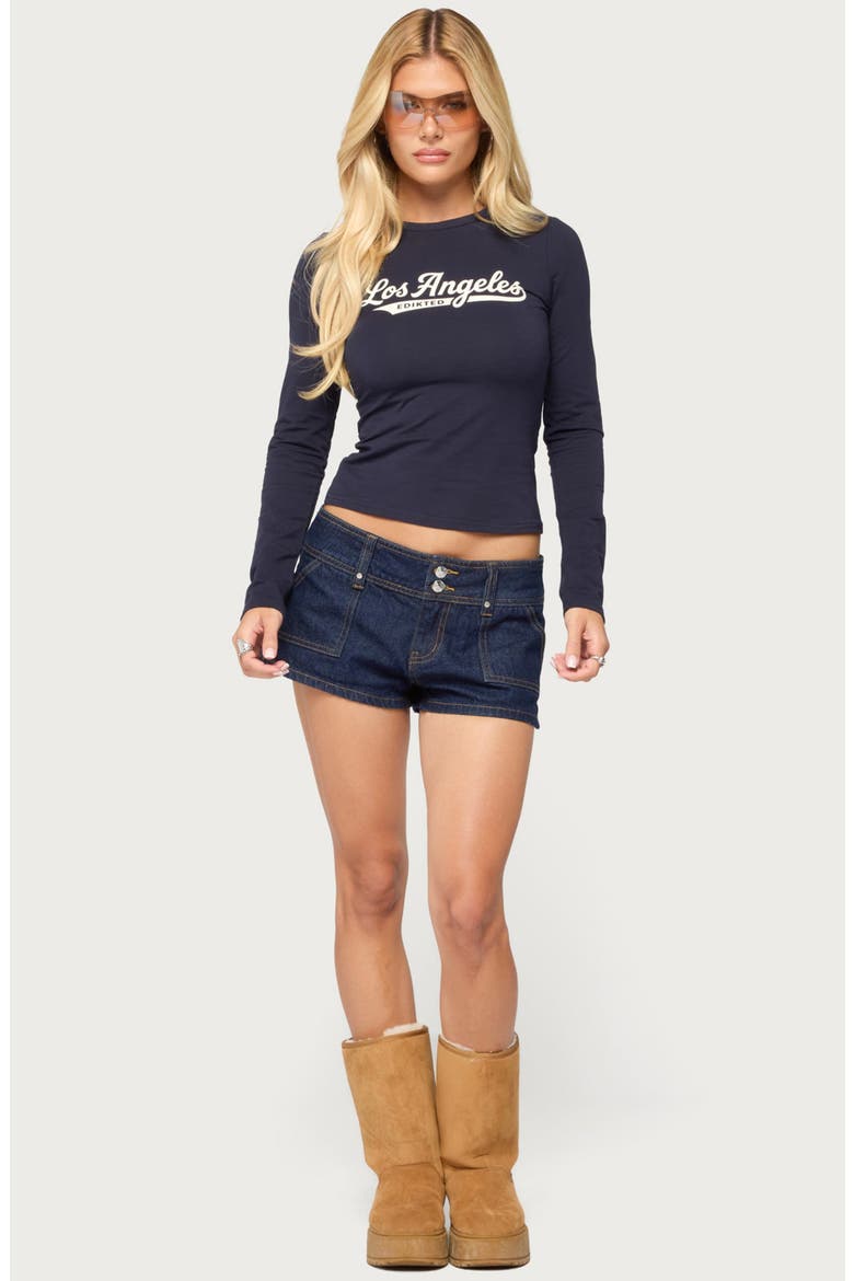 Keinan Low Rise Denim Shorts, Alternate, color, DARK-BLUE