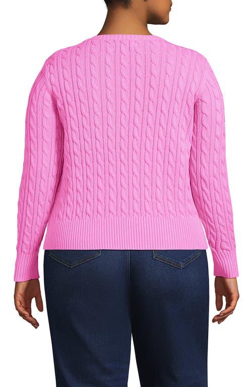 Lands' End Drifter Modern Cable Crew Sweater In Pink