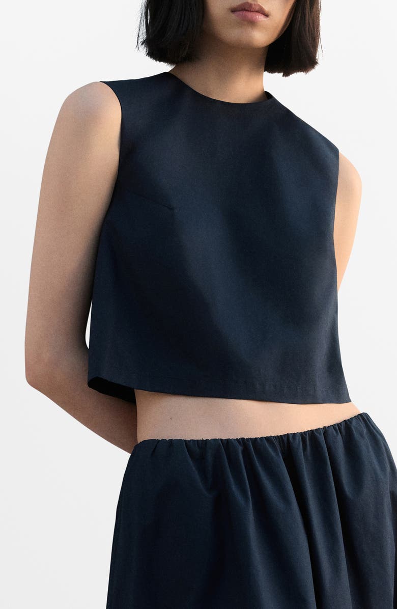 MANGO Back Button Crop Top, Main, color, Navy