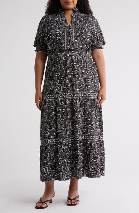 Short Sleeve Tiered Maxi Dress (Plus)
