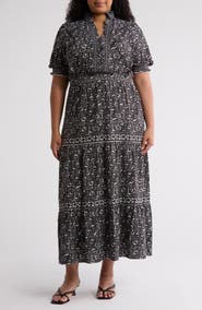 MAX STUDIO Short Sleeve Tiered Maxi Dress