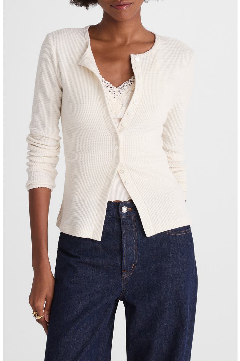 Waffle Knit Cutaway Crewneck Cardigan, Main, color, ANTIQUE CREAM