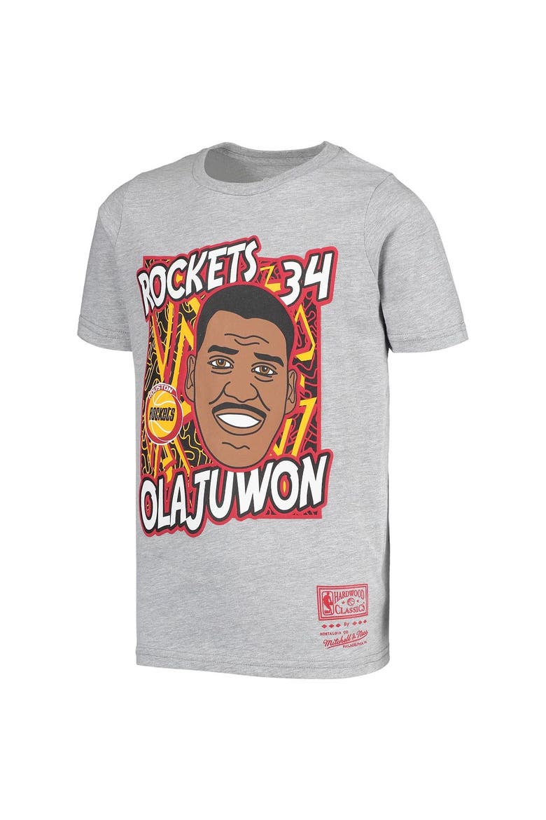 Youth Mitchell & Ness Hakeem Olajuwon Gray Houston Rockets Hardwood Classics King of the Court Player T-Shirt, Alternate, color, Gray