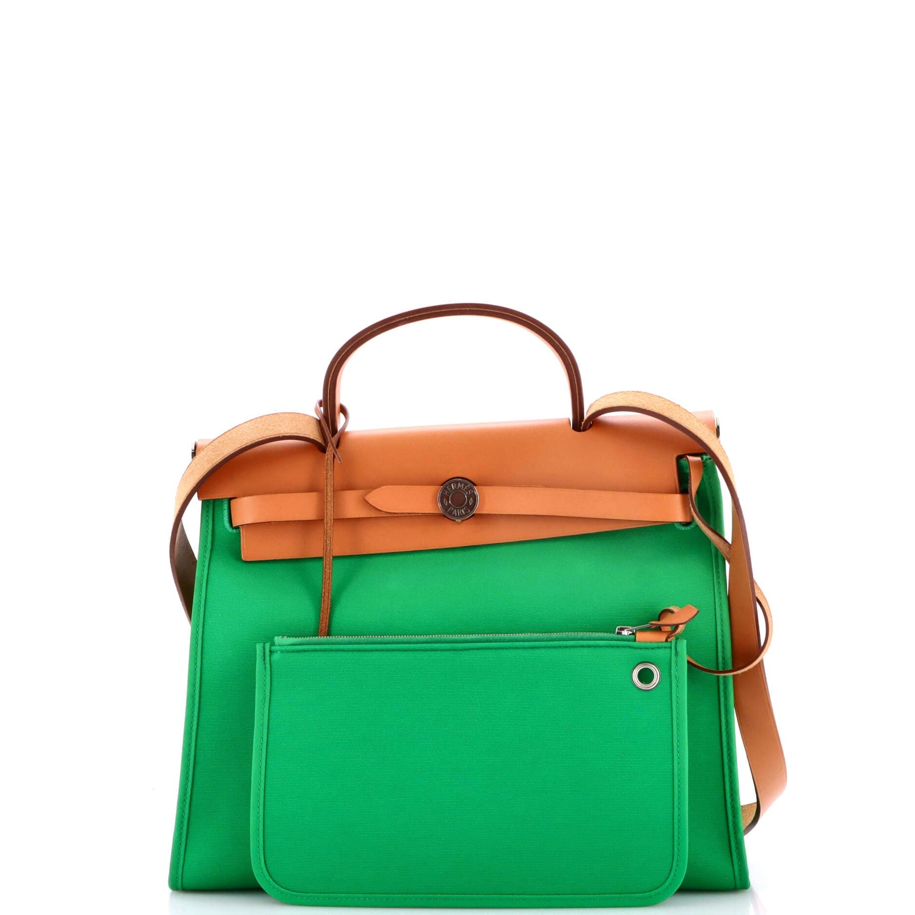 Pre-Owned Hermes Herbag Zip Leather and Toile 31, Alternate, color, Green