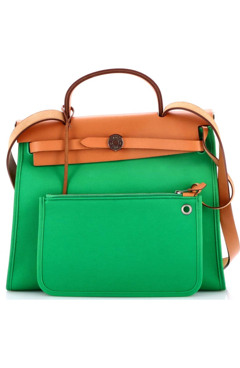 Pre-Owned Hermes Herbag Zip Leather and Toile 31, Alternate, color, Green