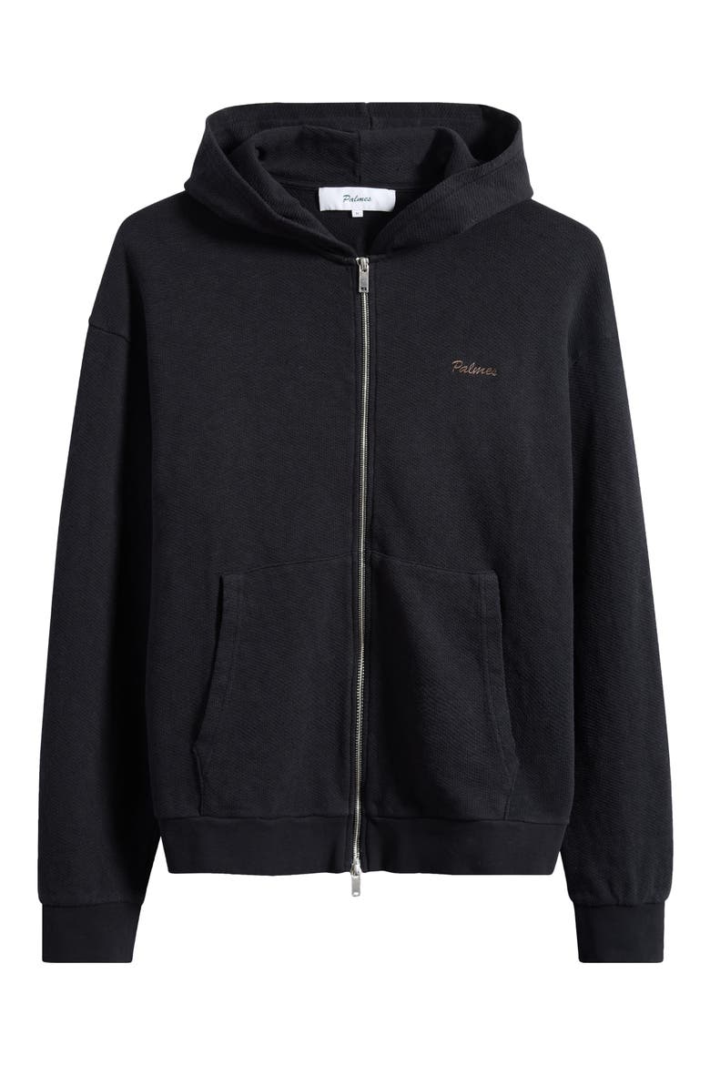 Waffle Stitch Full Zip Hoodie, Alternate, color, BLACK