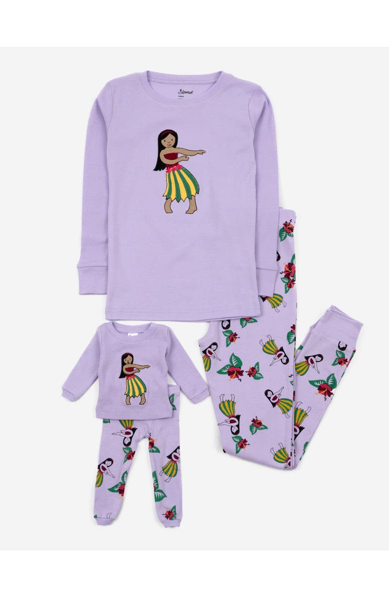 Leveret Girls & Matching Doll 2-pc. Cotton Pajamas, Fantasy & Character Prints, Main, color, Hula Dancer Purple