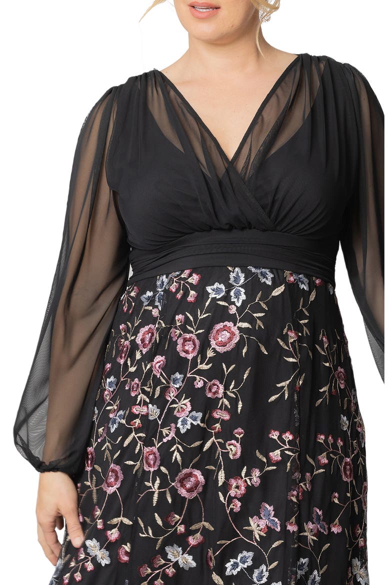 Isabella Embroidered Long Sleeve Gown, Alternate, color, MOONLIT GARDEN