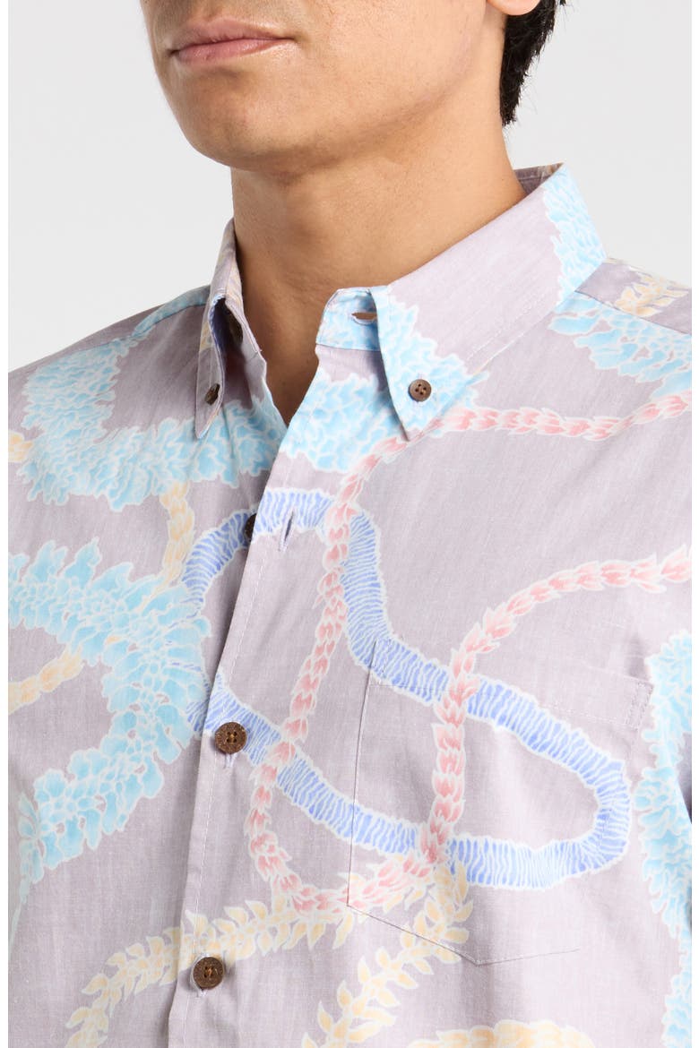 Lei Aloha Short Sleeve Cotton Button-Down Shirt, Alternate, color, PUA