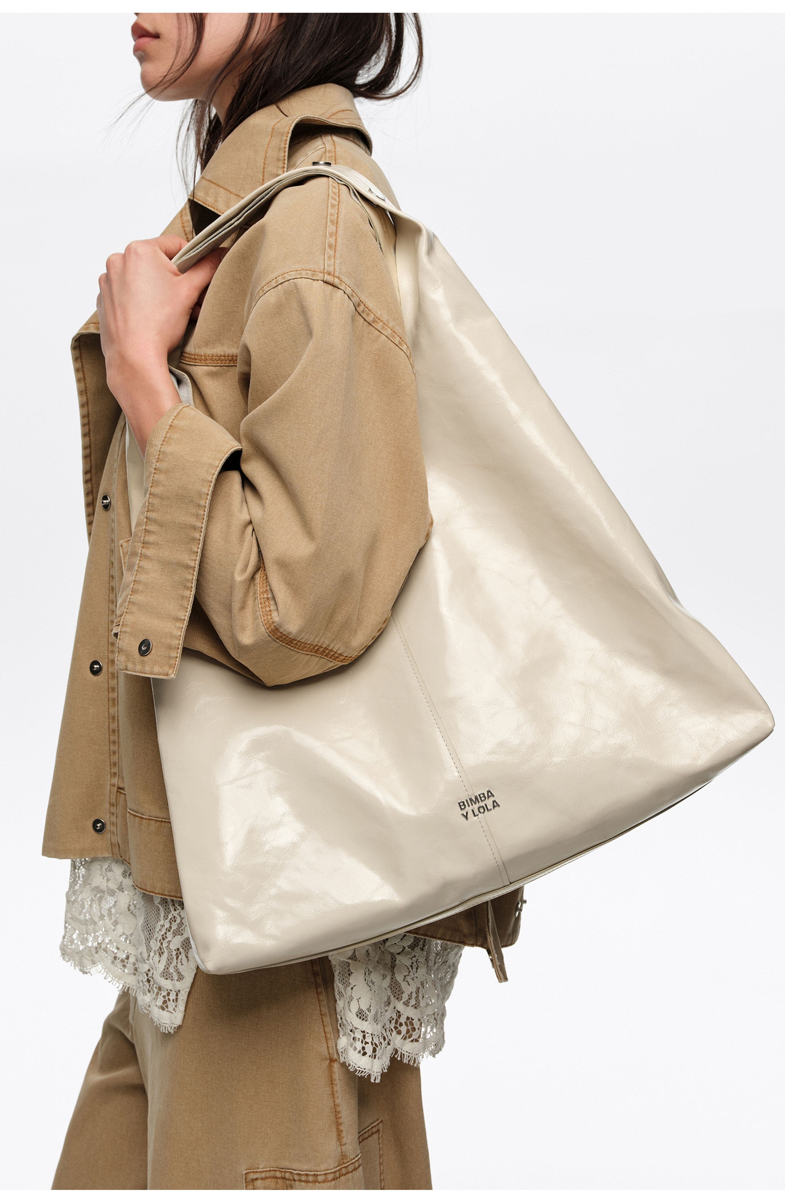 Bimba y Lola Leather Maxi Bikini Paper Bag, Alternate, color, 