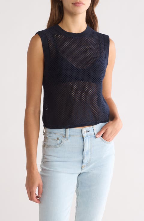 Carson Cotton & Cashmere Open Stitch Sweater Vest
