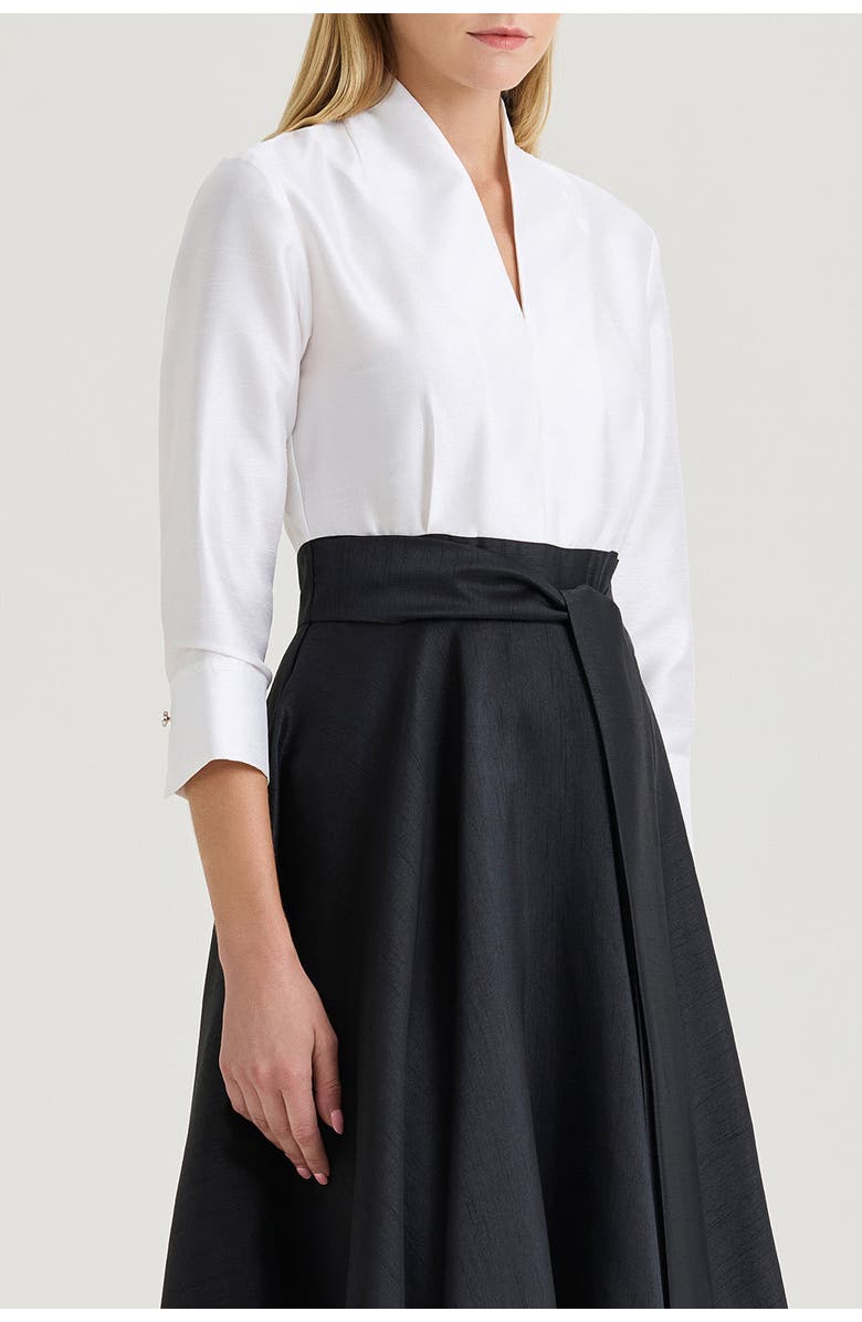 Ming Wang x Family Savvy Fit-N-Flare Tie-Waist Woven Maxi Dress, Alternate, color, Black/White