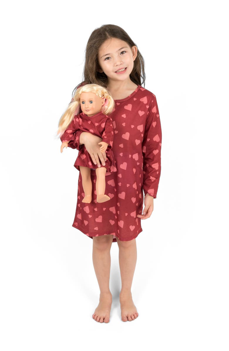 Leveret Girls Long Sleeve Nightgown with Matching Doll Nightgown, Printed Design, Alternate, color, Hearts